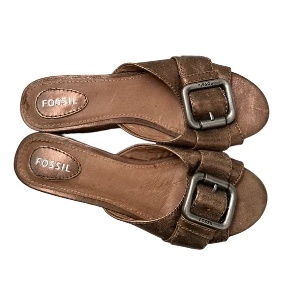 Fossil Women Marla Cork Wedge Buckle Platform Side Shoe Size 6.5 - Picture 3 of 10